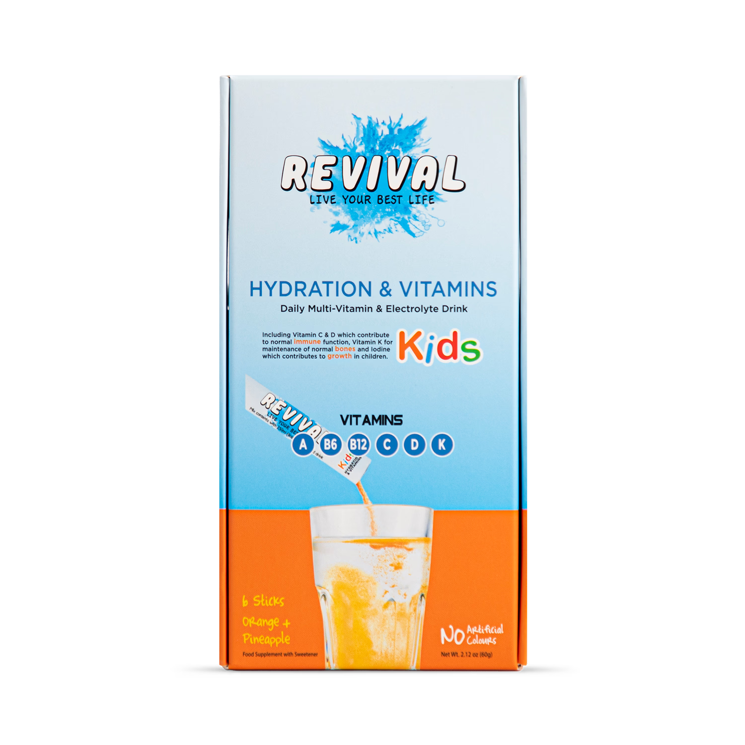 Revival Kids multi-vitamin drink Orange & Pineapple 6 pack, imported from the UK