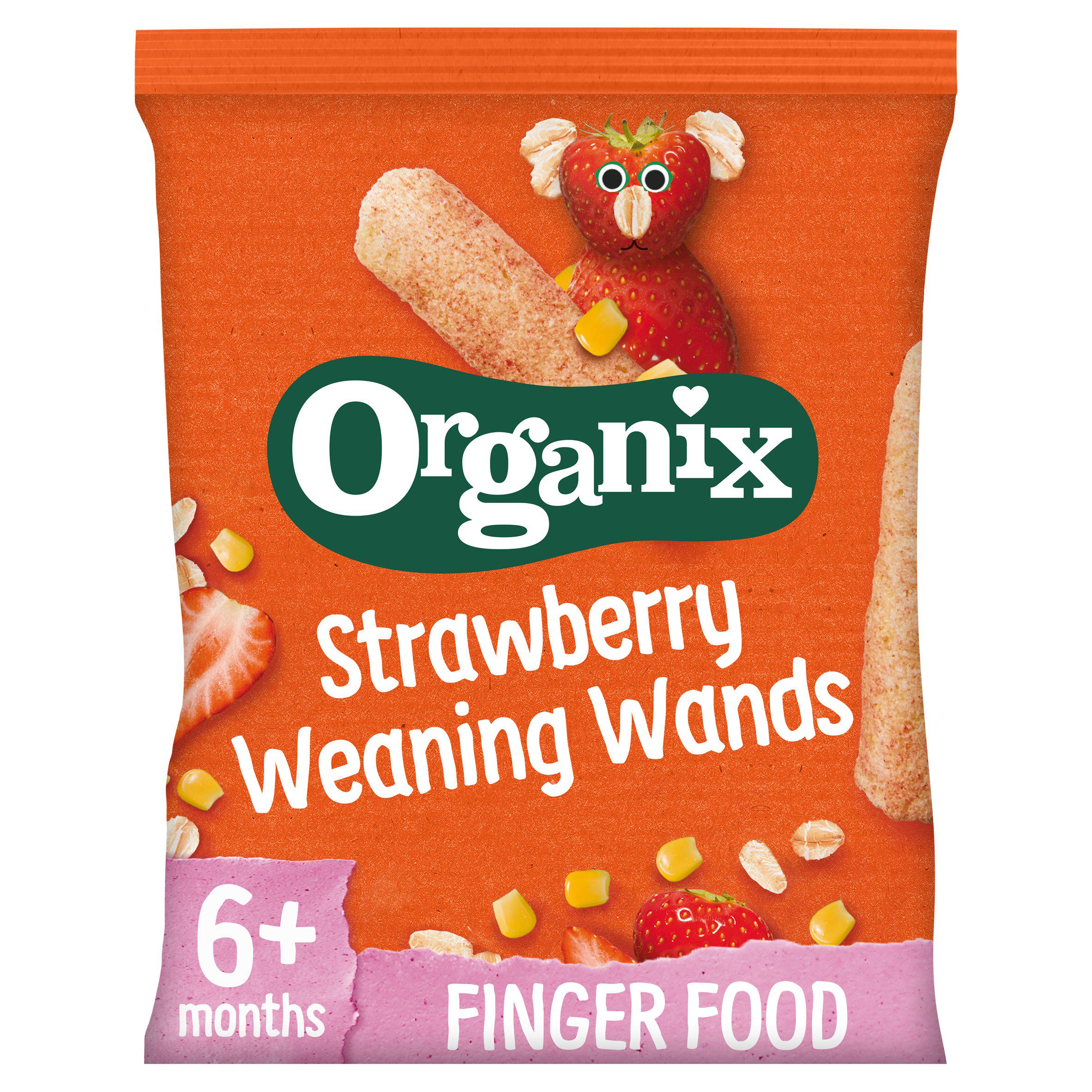 Organix Strawberry Weaning Wands Organic Baby Puffs 6 months+ 25g GOODS Sainsburys   