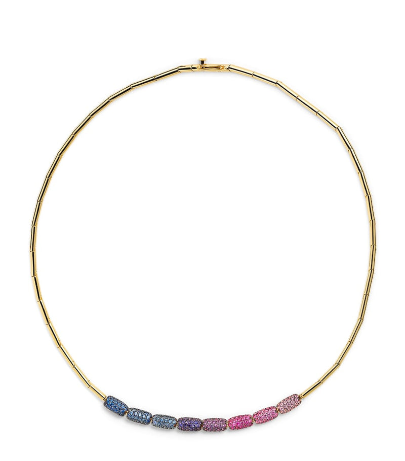 Emily P. Wheeler yellow gold sapphire barrel necklace - British product