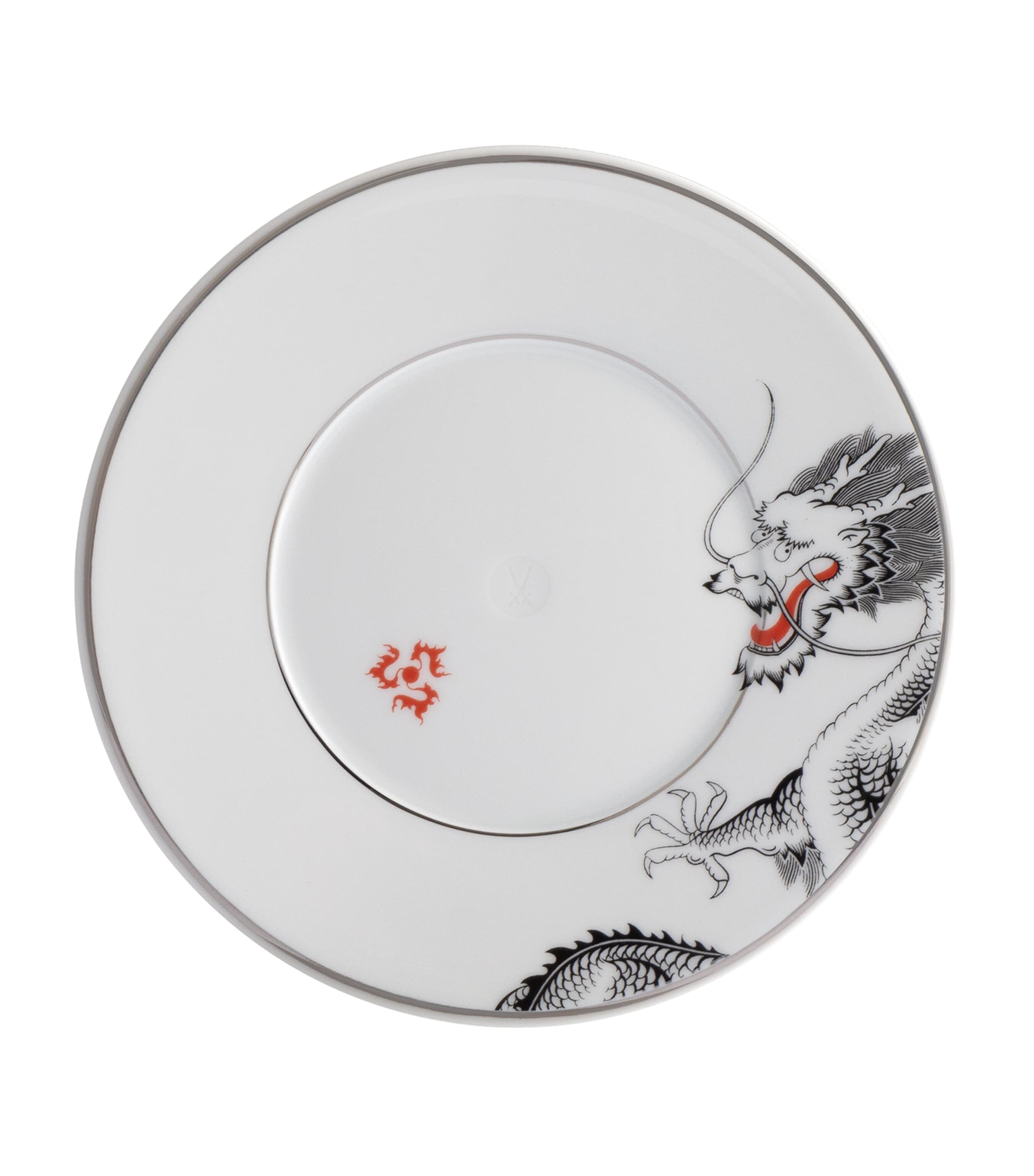 Meissen porcelain side plate with Lucky Dragon design and platinum rim, 18cm diameter, imported from the UK