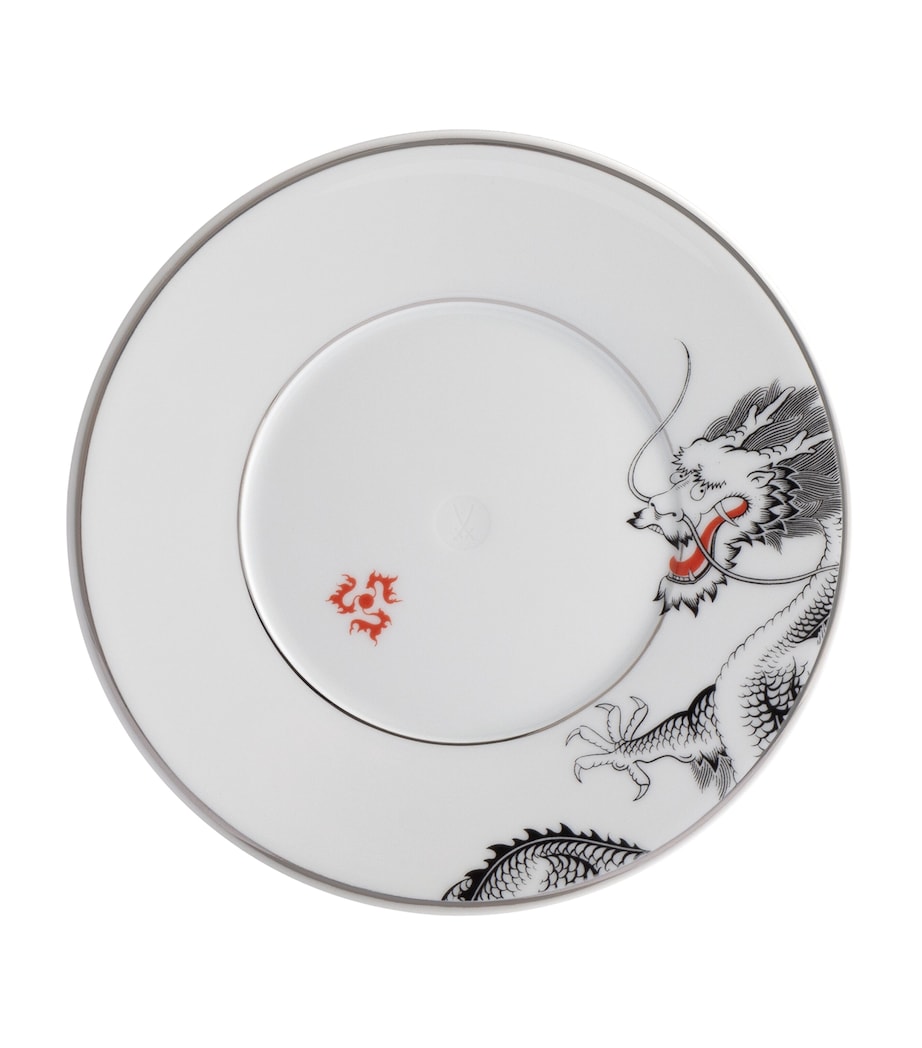 Meissen porcelain side plate with Lucky Dragon design and platinum rim, 18cm diameter, imported from the UK
