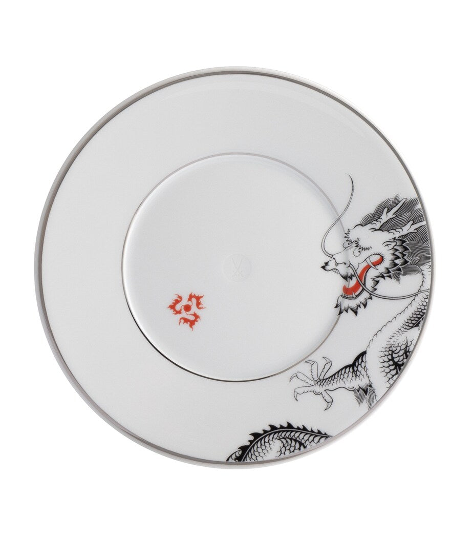Meissen porcelain side plate with Lucky Dragon design and platinum rim, 18cm diameter, imported from the UK