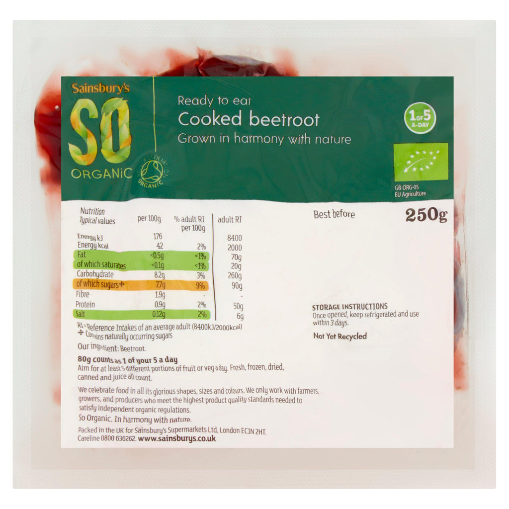 Sainsbury's Beetroot Vacuum Pack, SO Organic 250g