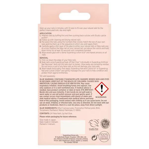 Superdrug Studio False Nails Pink Marble 24pc (British brand)