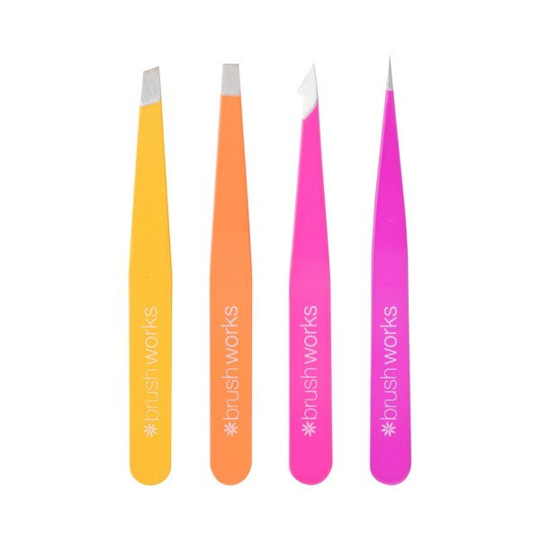Brushworks 4 Piece Combination Tweezer Set - Brights