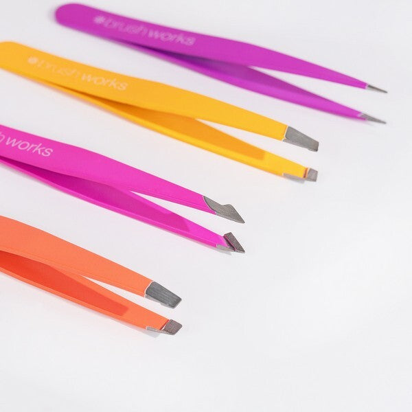 Brushworks 4 Piece Combination Tweezer Set - Brights