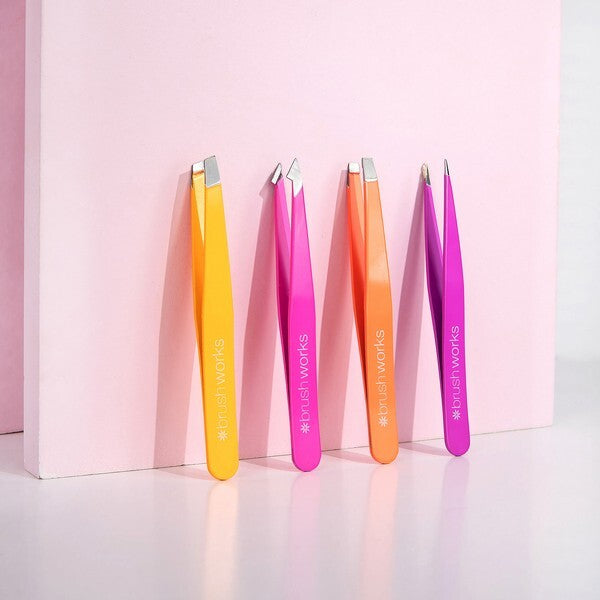 Brushworks 4 Piece Combination Tweezer Set - Brights