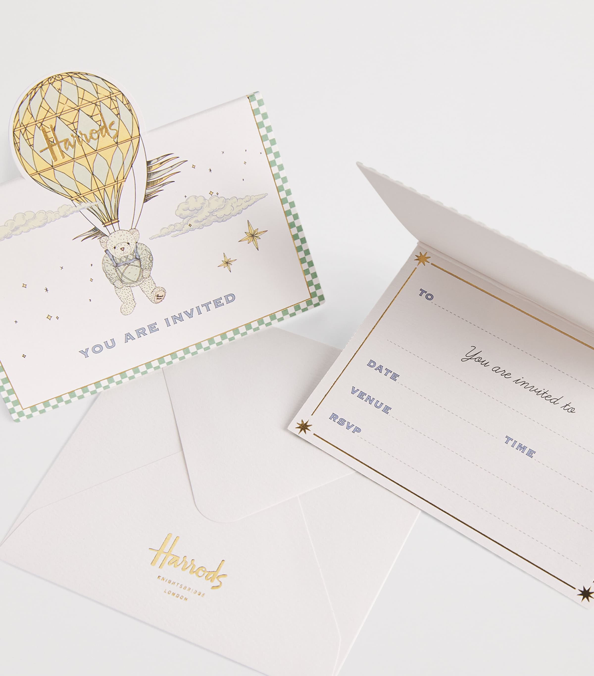 Harrods bear party invitations pack of 8, UK version