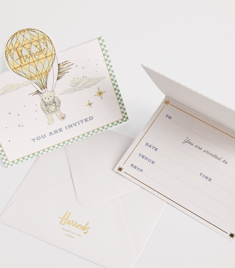 Harrods bear party invitations pack of 8, UK version