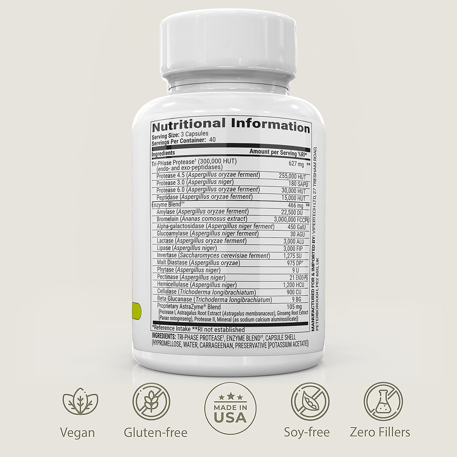 Masszymes digestive enzyme supplement 120 capsules, imported from the UK
