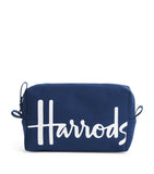Harrods navy cotton cosmetics bag with glossy logo, UK version