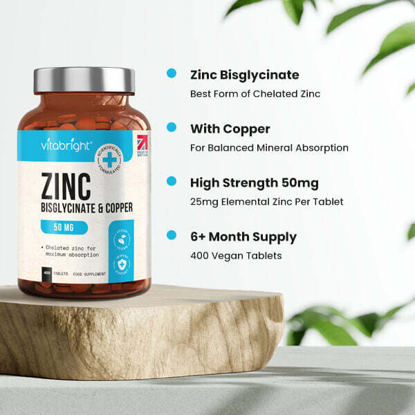 VitaBright Zinc Bisglycinate with Copper 400 tablets, UK version