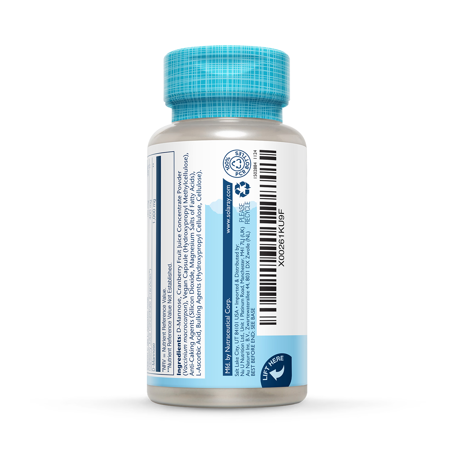 Solaray D Mannose with CranActin cranberry vitamin C capsules 60ct, imported from the UK