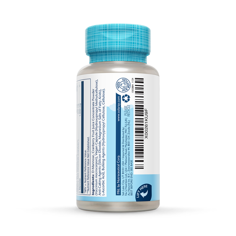 Solaray D Mannose with CranActin cranberry vitamin C capsules 60ct, imported from the UK