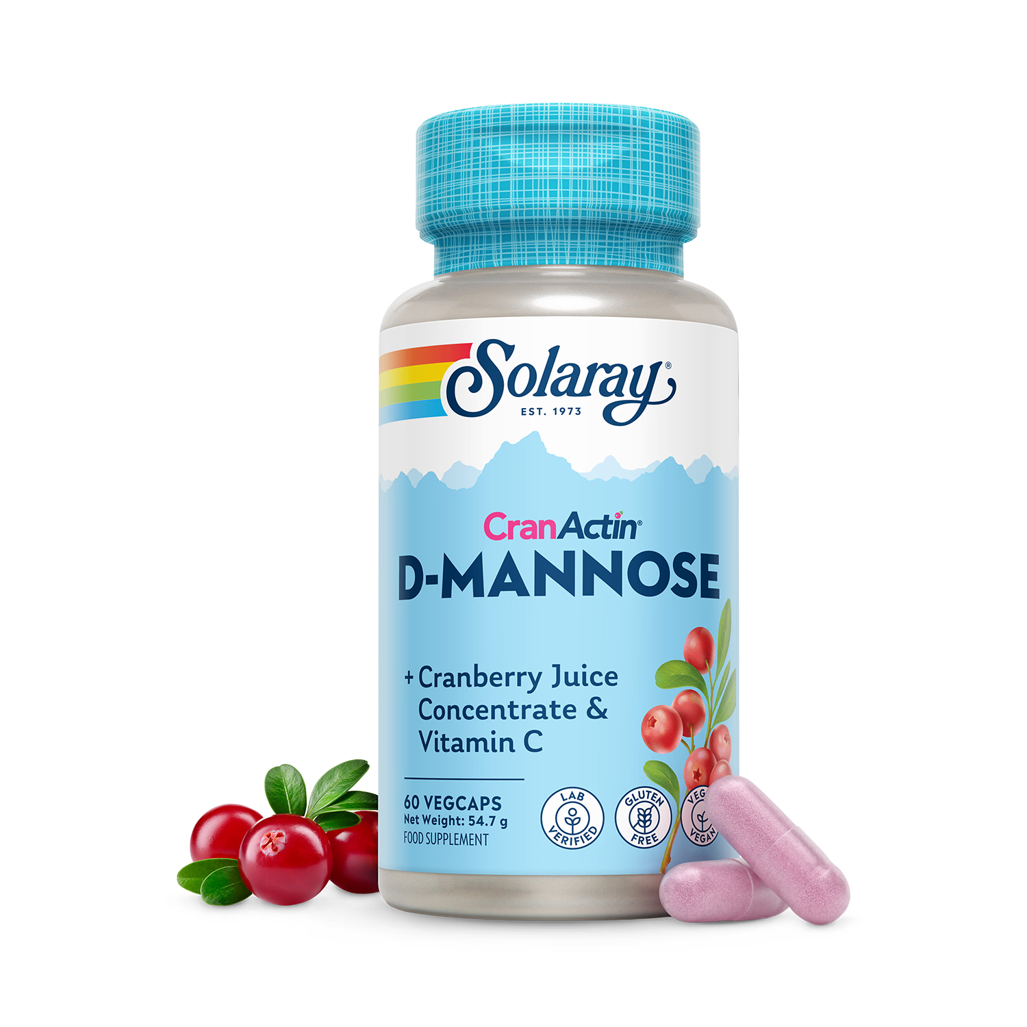 Solaray D Mannose with CranActin cranberry vitamin C capsules 60ct, imported from the UK