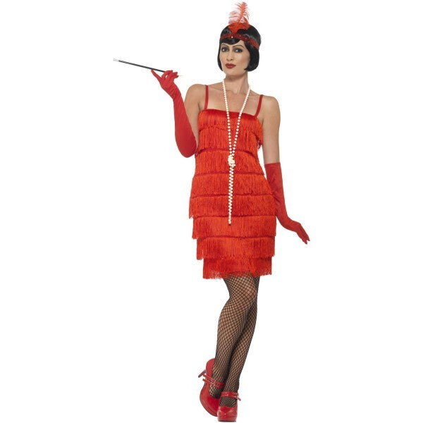 Smiffys Flapper Costume, Red, with Short Dress