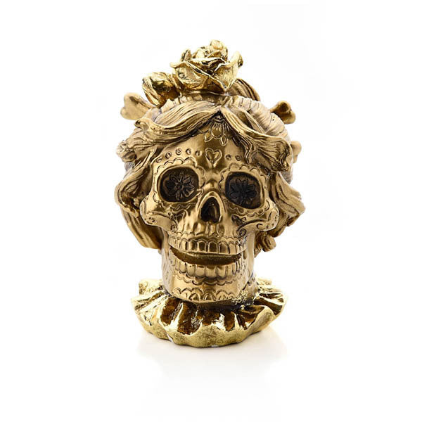 Goldfarbene Totenkopf-Harzfigur Hocus Pocus Thema, UK-Version