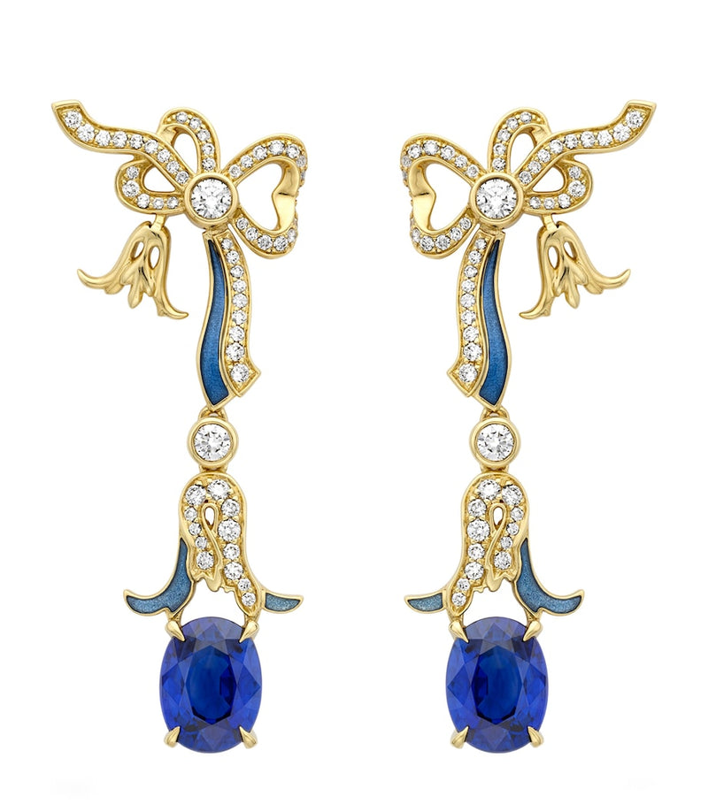 Boodles Palace Collection earrings with diamonds and sapphires, imported from the UK