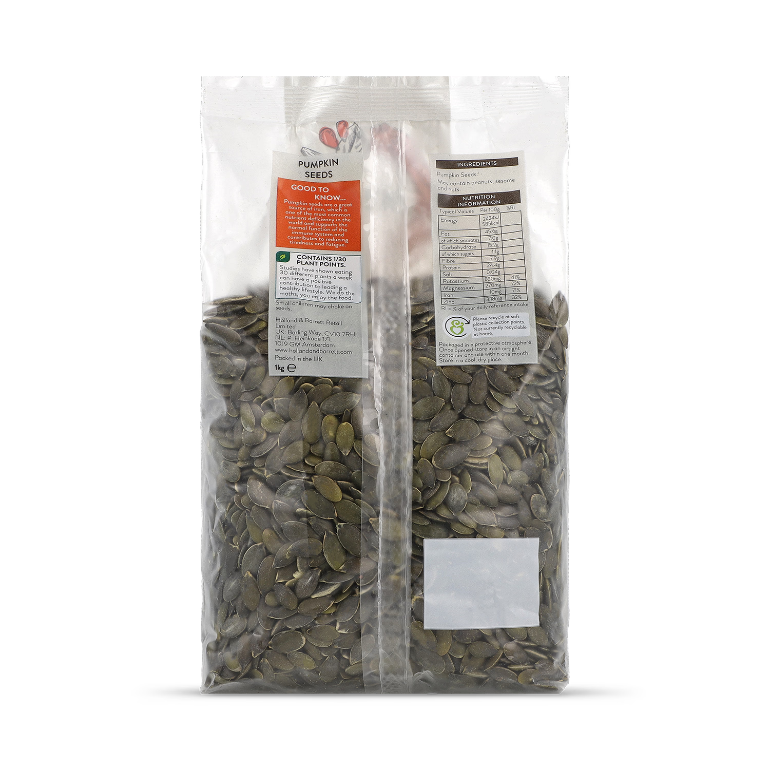 Holland Barrett pumpkin seeds 1kg, UK version