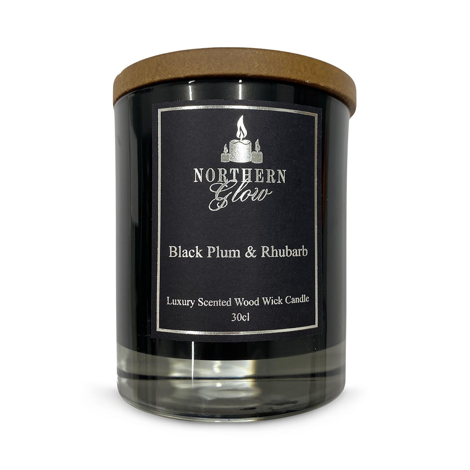 Black plum rhubarb scented wood wick candle, imported from the UK