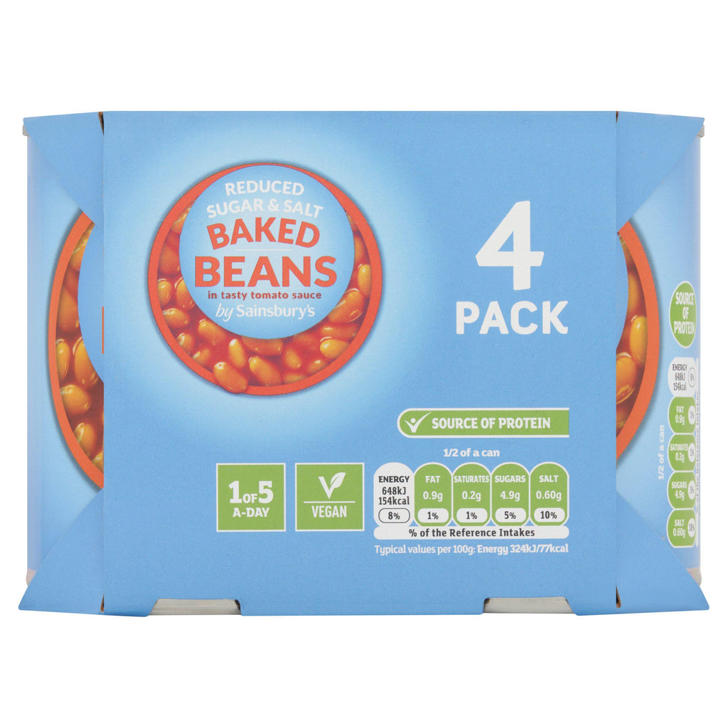 Sainsbury's Reduced Sugar & Salt Baked Beans In Tomato Sauce 4x400g