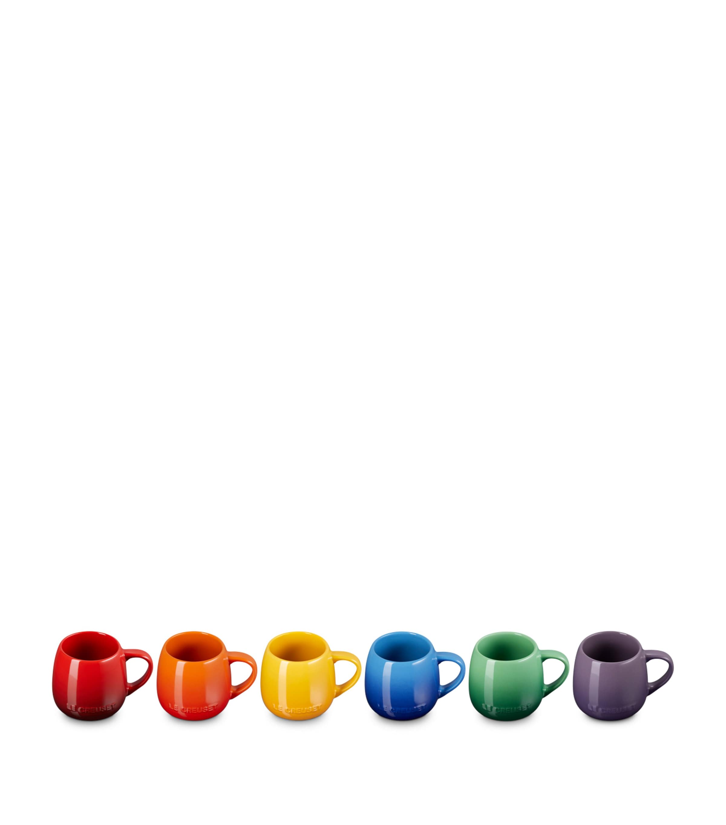 Le Creuset stoneware rainbow mugs set of 6, UK version