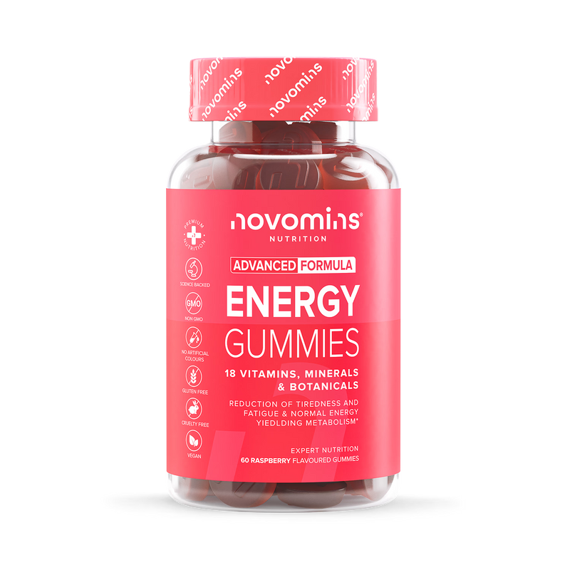 Novomins Energy Gummies Raspberry Flavour 60 Gummies, UK version