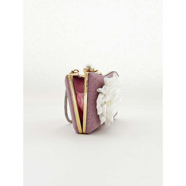 SVNX pink square clutch bag with 3D florals and rhinestone handle - British product