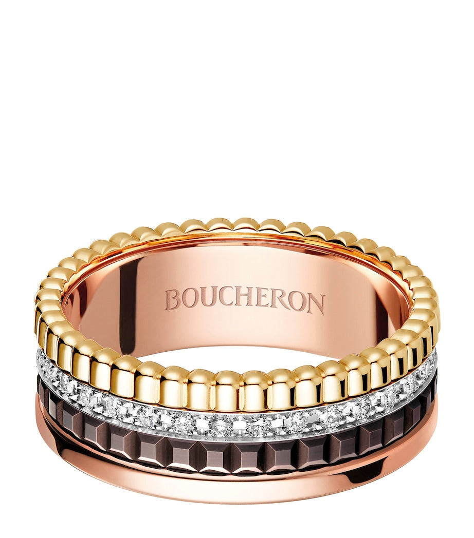 Boucheron Quatre Classique ring 18k gold with diamonds, imported from the UK
