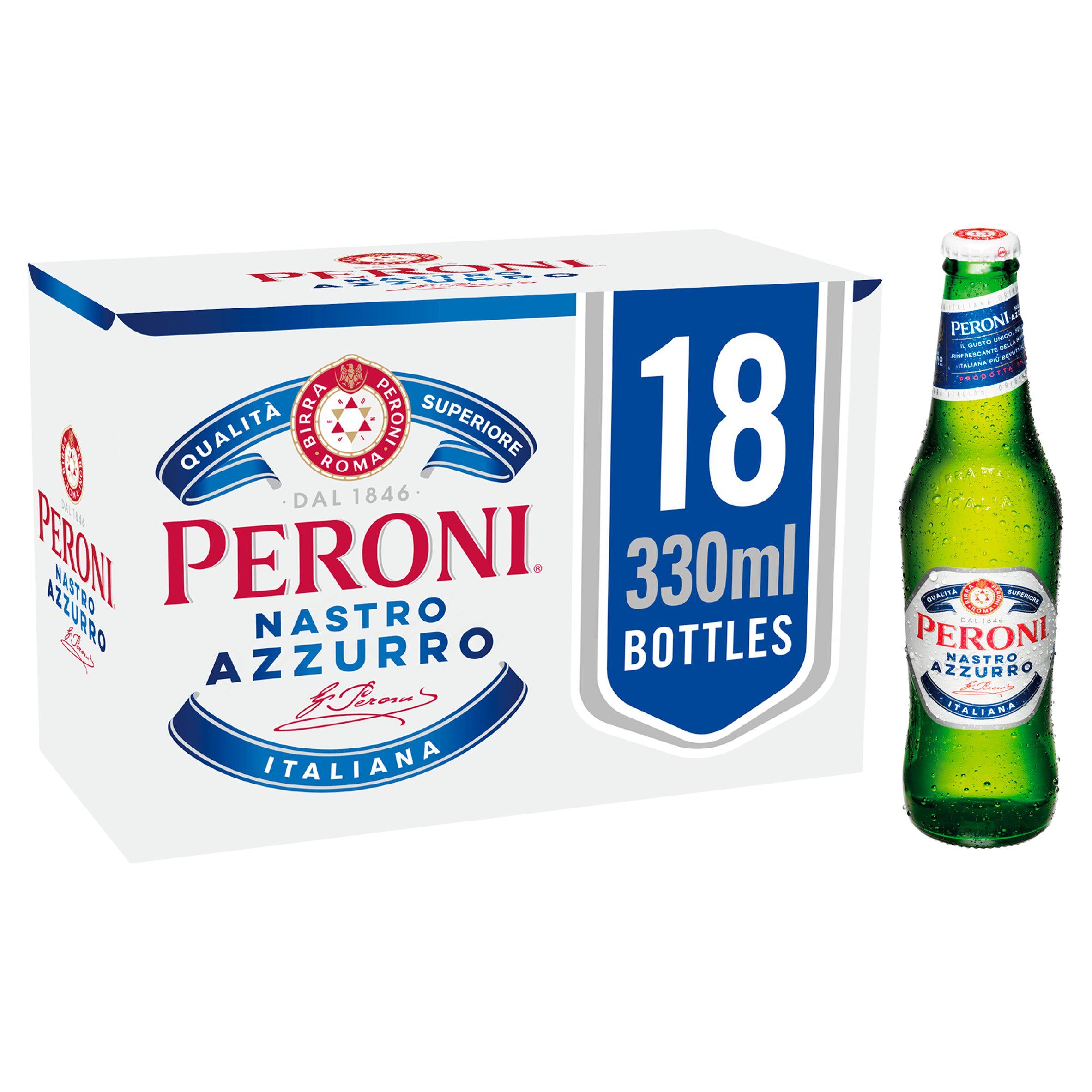 Peroni Nastro Azzurro Beer Lager Bottles 18x330ml All beer Sainsburys   