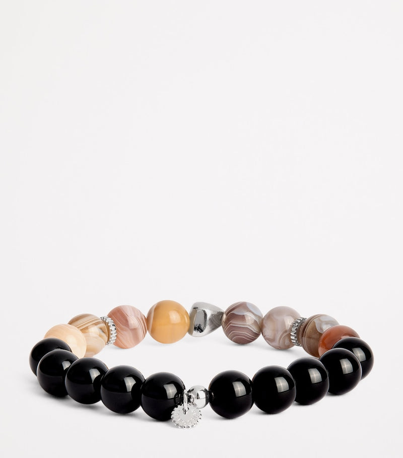 Tateossian Botswana agate bracelet in rhodium silver - British product