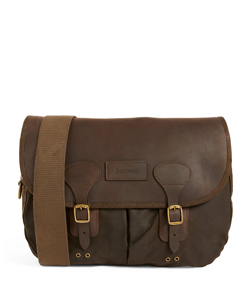 Barbour waxed Tarras messenger bag with leather trim, imported from the UK