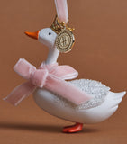 Harrods ceramic goose tree decoration with crown and glittering wings, UK version