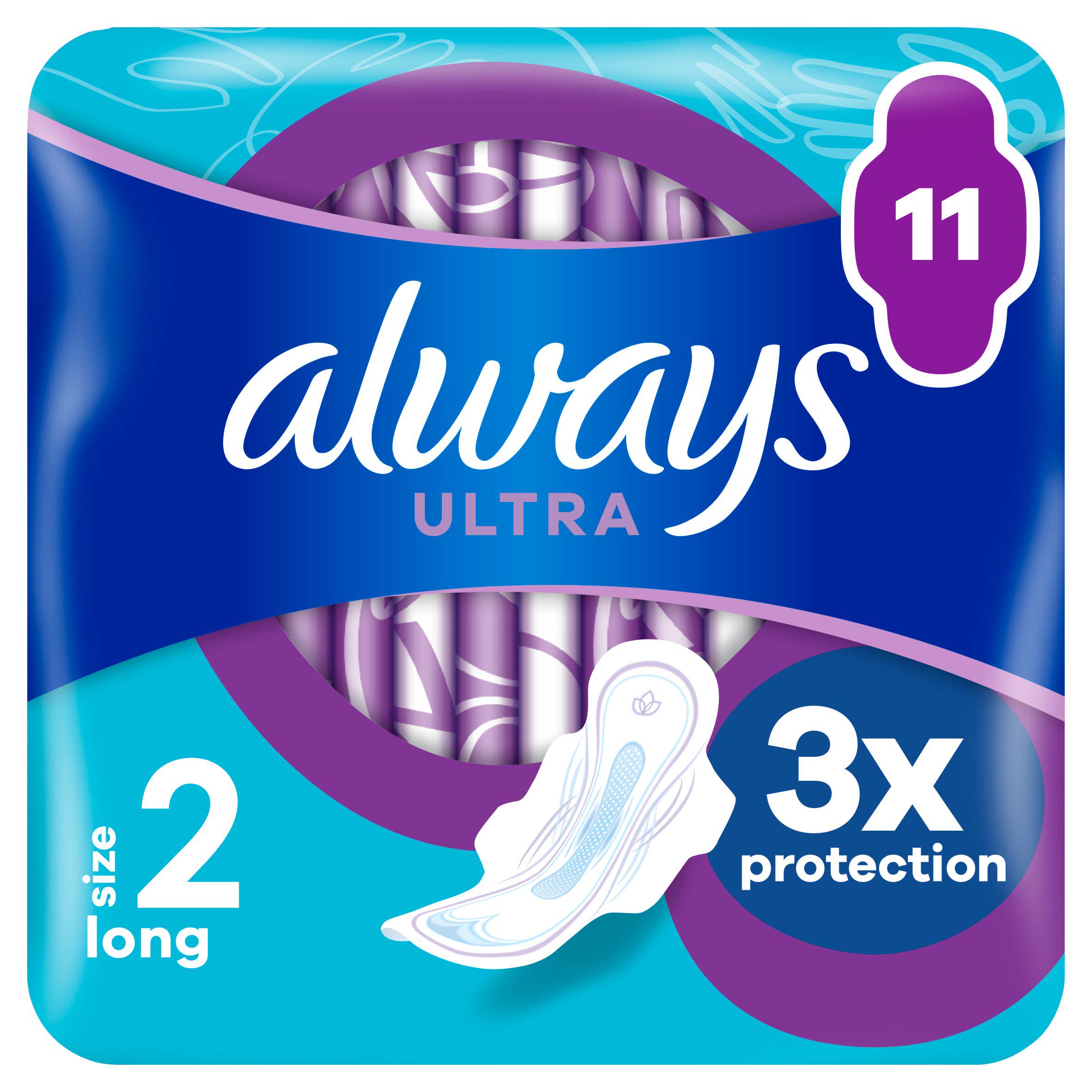 Always Ultra Sanitary Towels Long  Wings Pads Size 2 x11 GOODS Sainsburys   