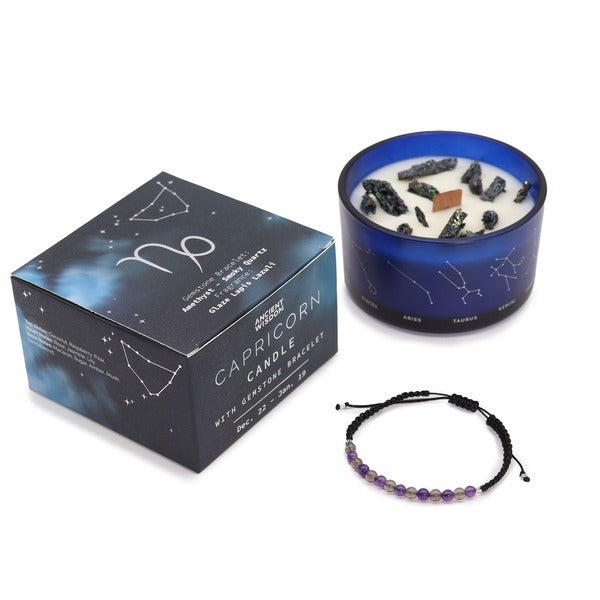 Serenityy's Capricorn crystal candle with gemstone bracelet 320g (British brand)