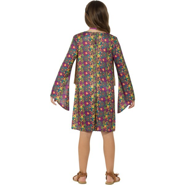 Smiffys hippie girl costume with dress waistcoat headband medallion, UK version