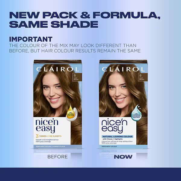 Clairol Nice'n Easy 6 Light Brown hair dye - British product