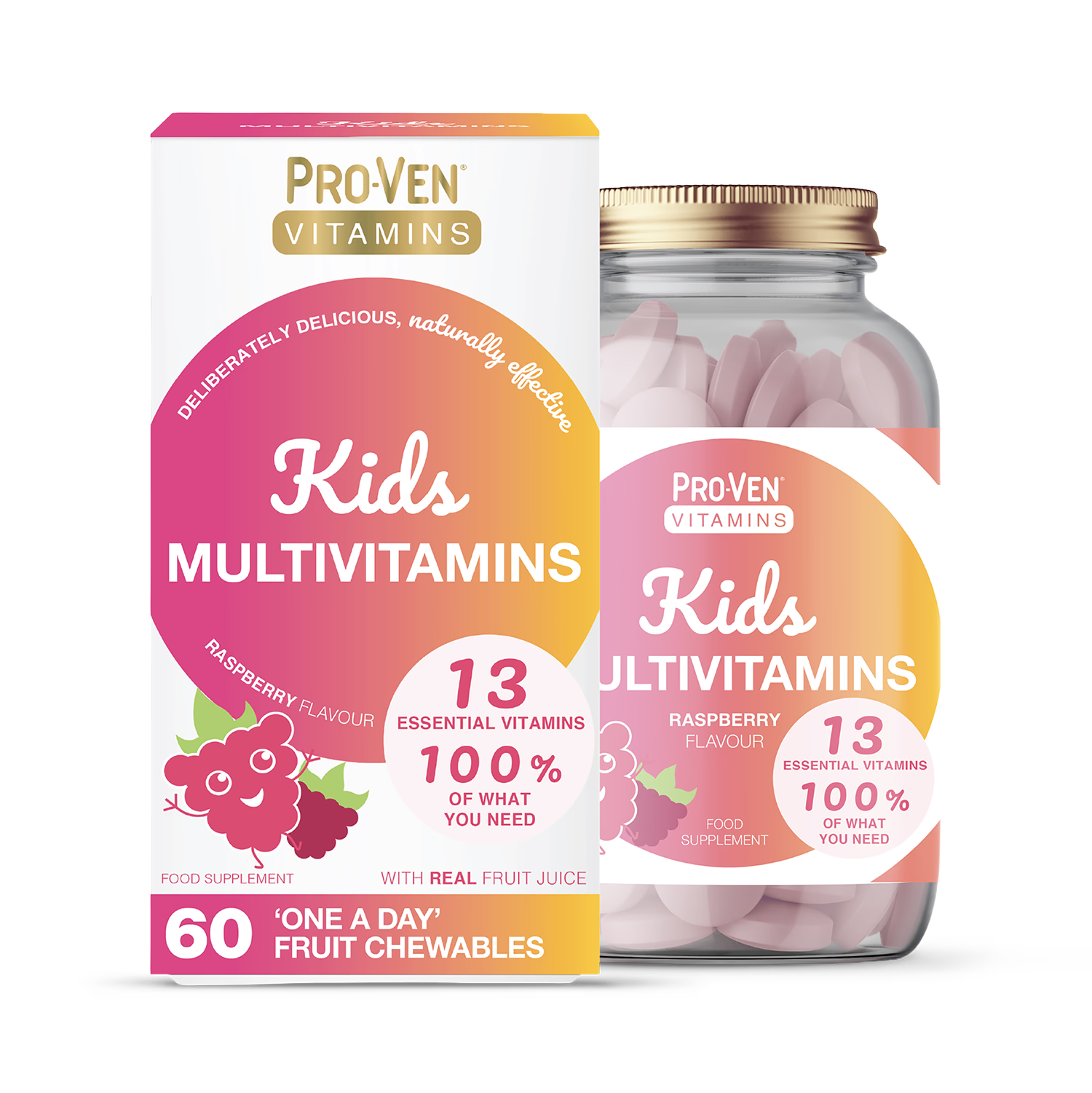 Pro-Ven kids multivitamins raspberry flavour 60 tablets, UK version
