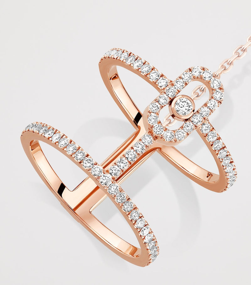 Messika Move Uno Doppelring aus Roségold mit beweglichem Diamanten - Britisches Produkt