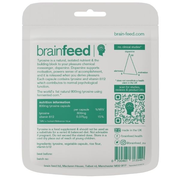 brain feed L-Tyrosine supplement 800mg 60 capsules - British product