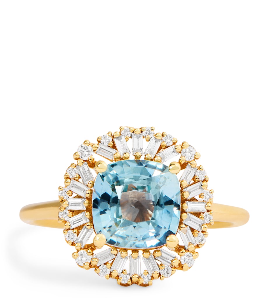 Suzanne Kalan gold ring with diamonds and sapphire, imported from the UK
