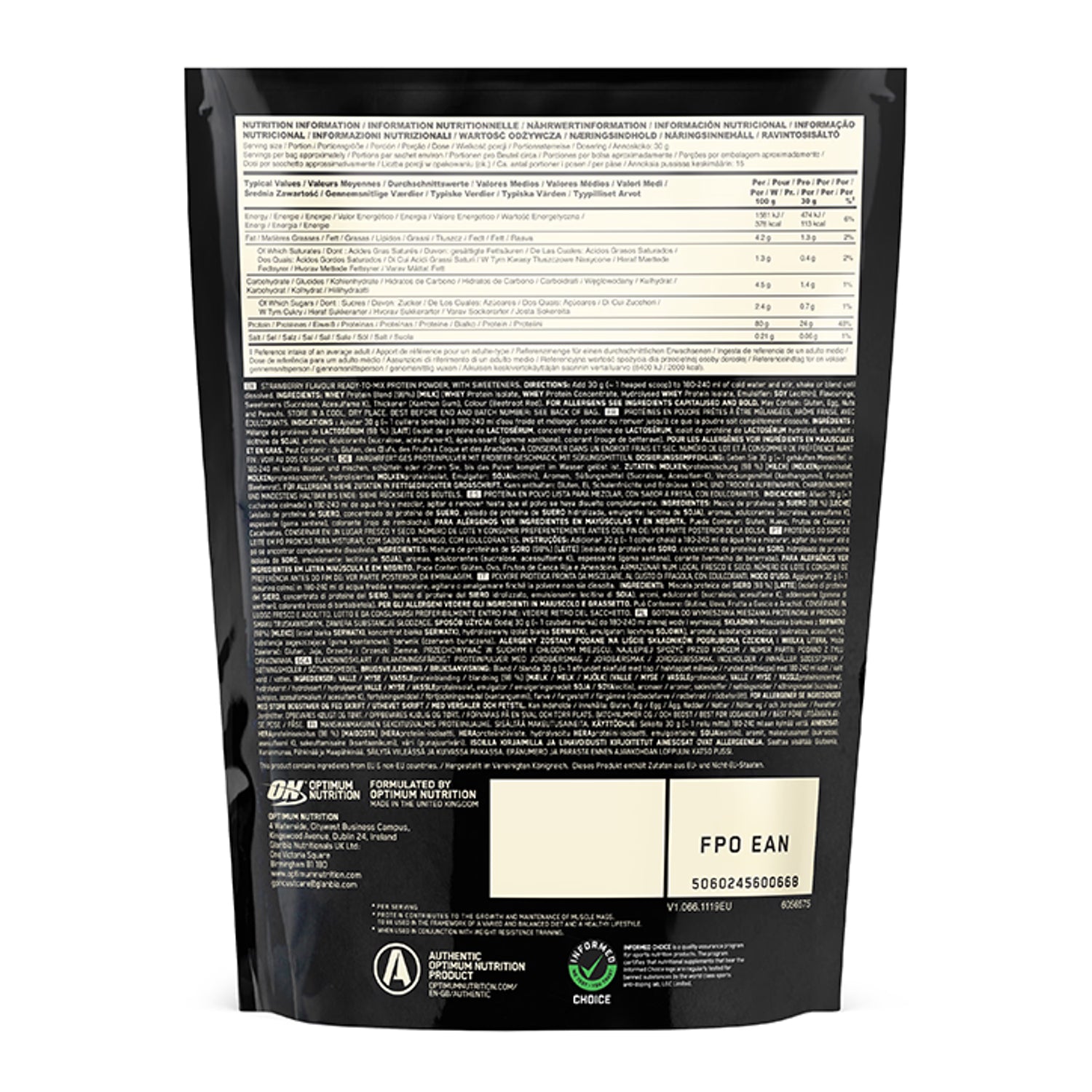 Optimum Nutrition whey protein strawberry 450g, imported from the UK