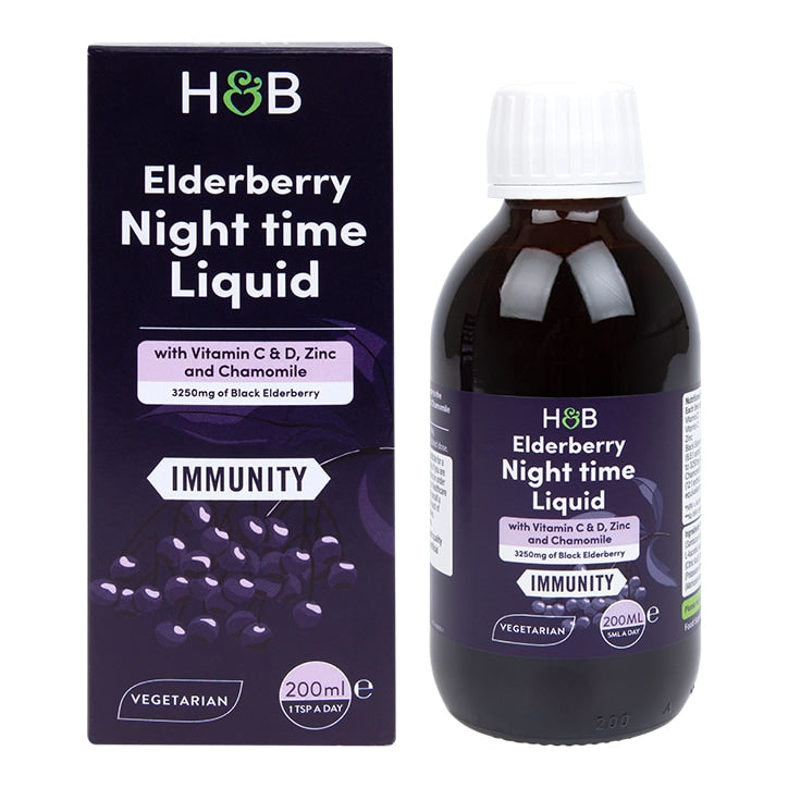 Holland & Barrett Elderberry Night time with Vitamin C&D, Zinc & Chamomile 200ml Liquid GOODS Holland&Barrett   