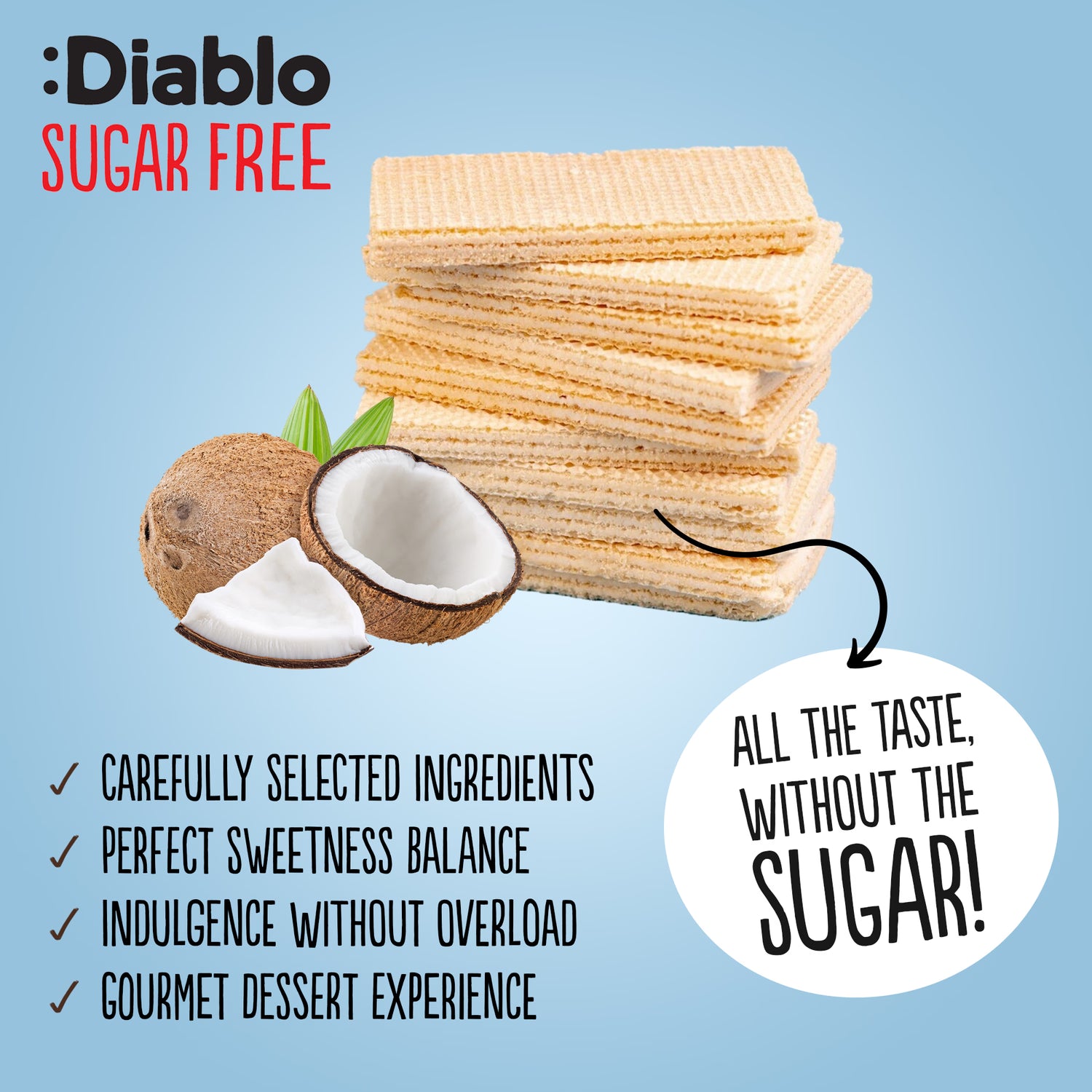 Diablo wafer thins coconut cream flavour 150g - British product