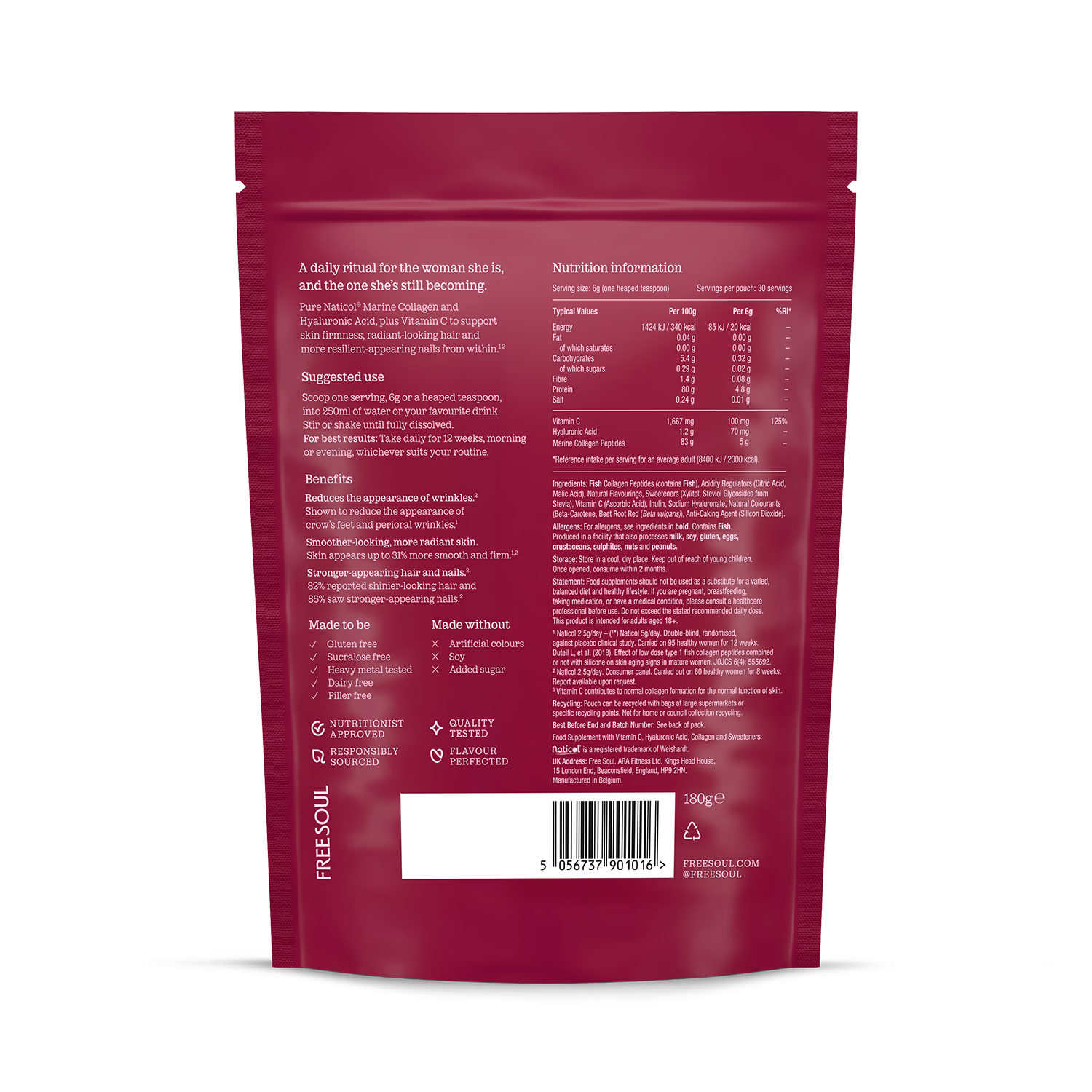 Free Soul collagen supplement White Peach 180g (British brand)
