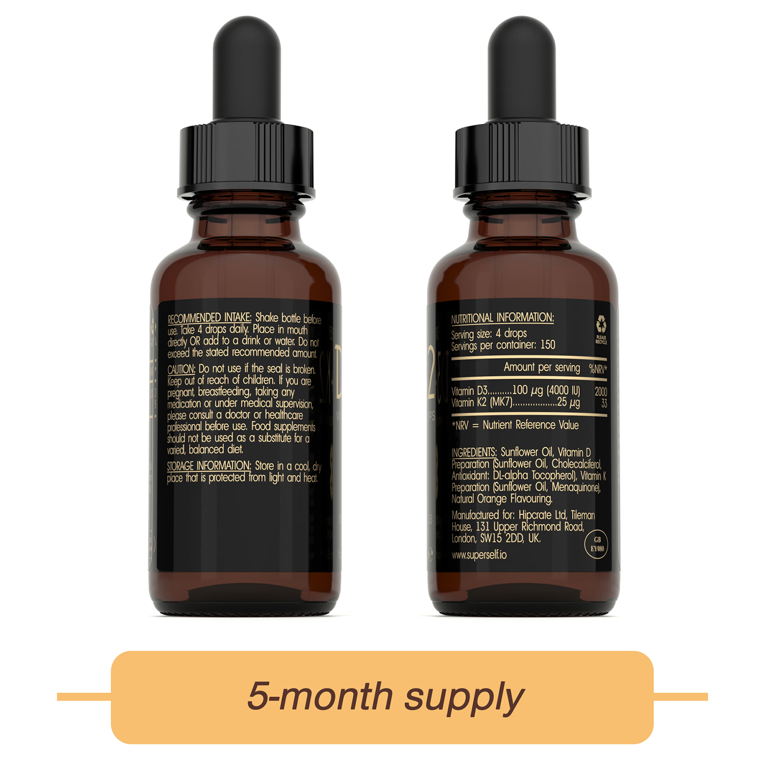 SuperSelf Vitamin D3 K2 drops orange flavour 30ml - British product
