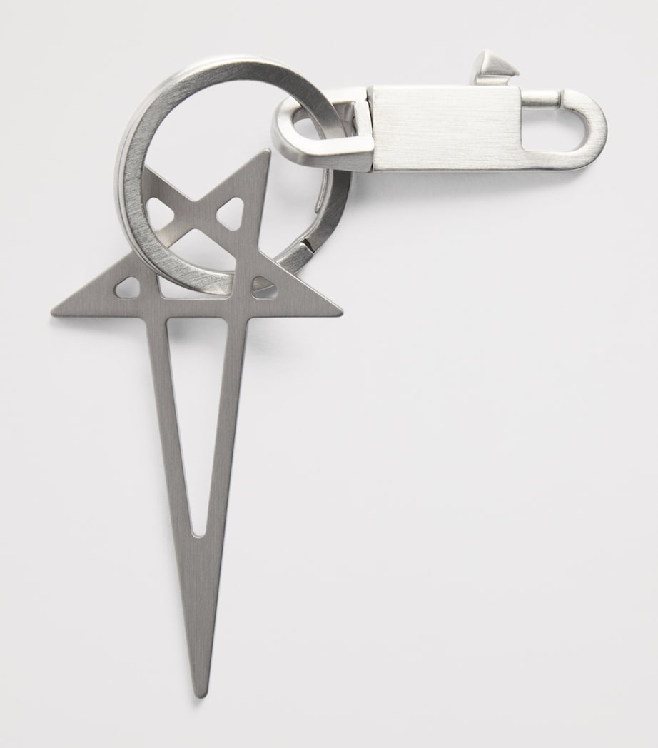 Rick Owens Pentagram keyring brushed palladium, UK version