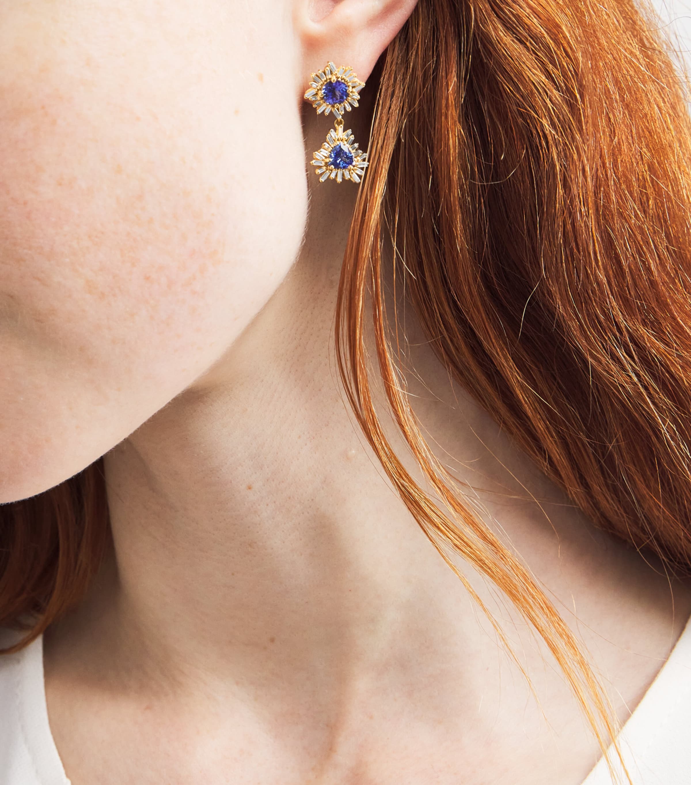 Suzanne Kalan blue sapphire diamond drop earrings 18kt yellow gold - British product