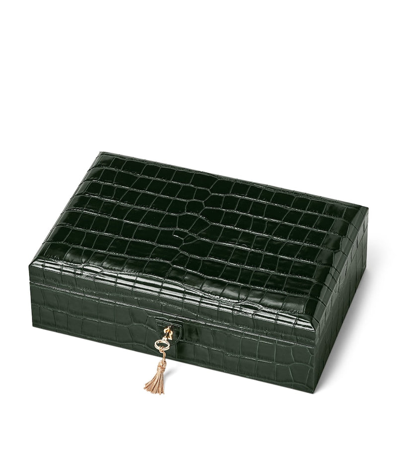 Aspinal of London Savoy leather croc-embossed jewellery box - British product