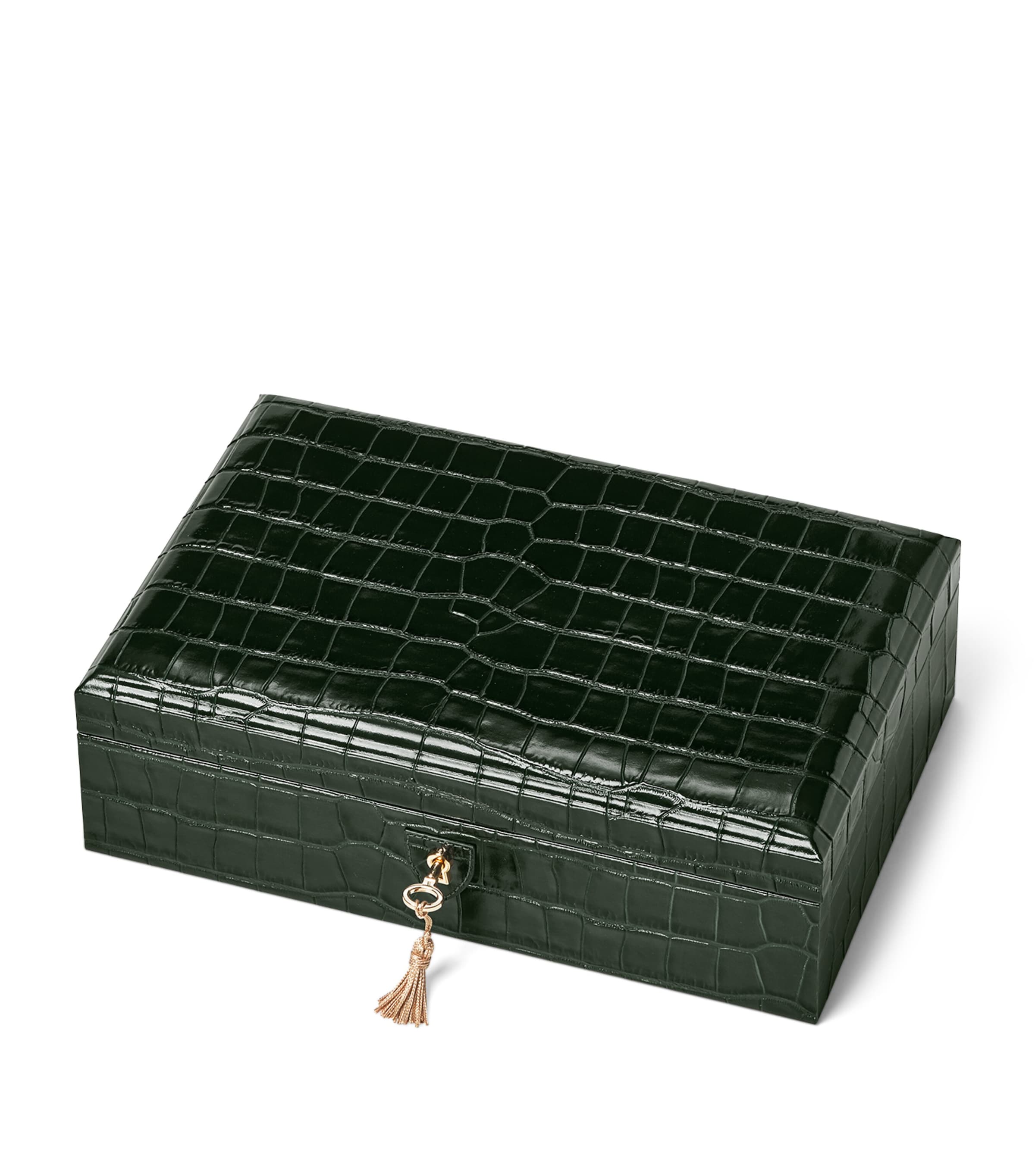 Aspinal of London Savoy leather croc-embossed jewellery box - British product